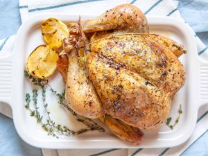Oven Roasted Chicken Recipe - - whole chicken on platter