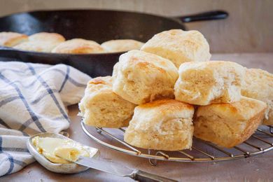 Pile of angel biscuits on a wire trivet